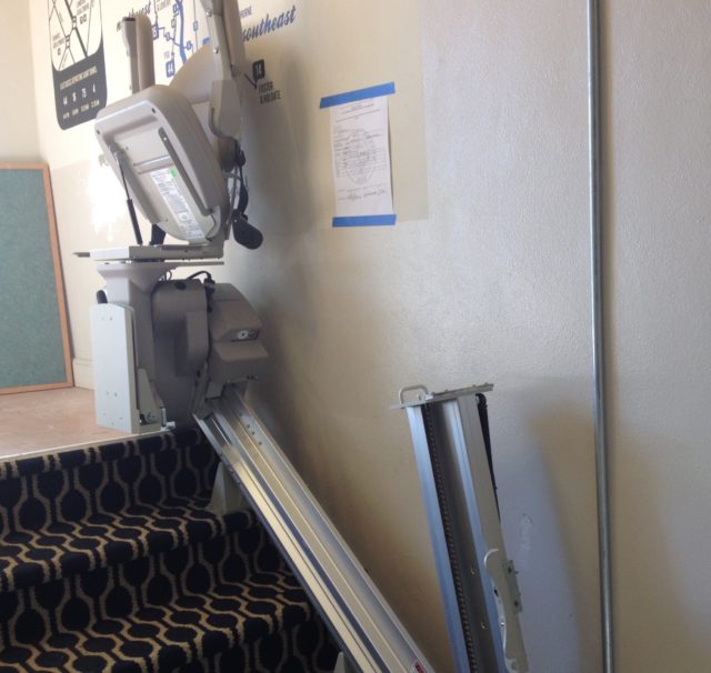The chair lift is installed so those who can't come down the stairs have a way to the main floor.