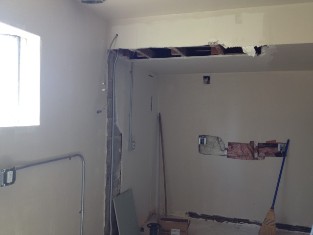 This is where the pantry used to be. Tony took out the rest of the wall and we have a new place to plug in the stove
