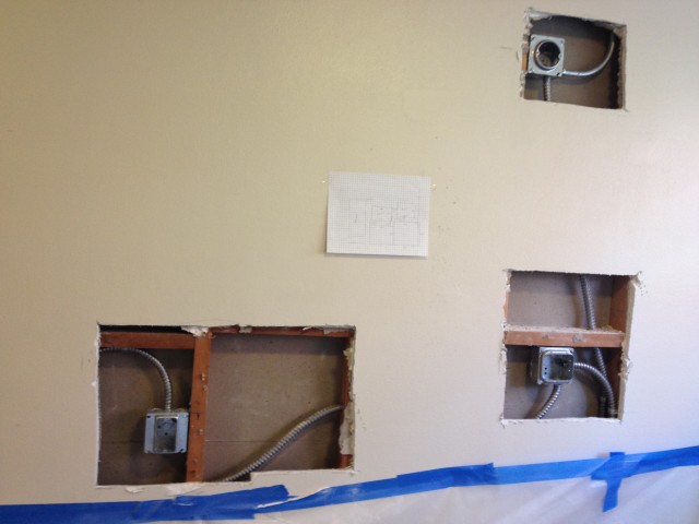 Now we have places to plug in hair dryers and curling irons or hair straighteners. This is where the new mirrors will go.